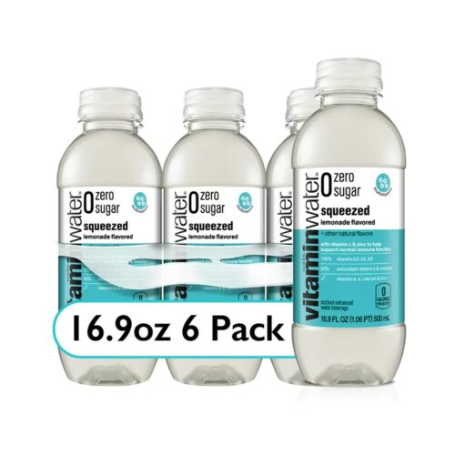 Agua exprimida Vitaminwater sin azúcar, enriquecida con electrolitos, limonada, 16.9 onzas líquidas, 6 botellas
